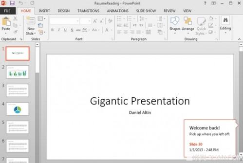 PowerPoint2013功能恢复阅读浏览记录